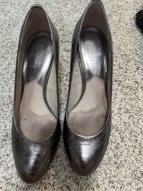 Michael Kors Metallic Pewter Snakeskin-Embossed Pumps